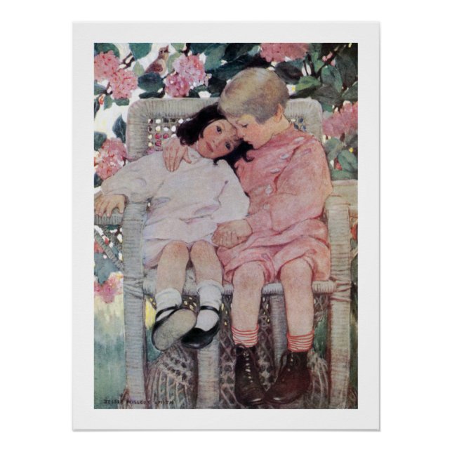 Póster Irmãs sob Flores, Jessie Willcox Smith (Frente)