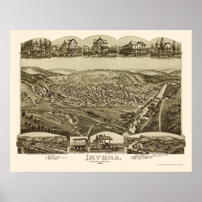 Póster Irvona, Pa Mapa Panorâmico - 1895 (Frente)