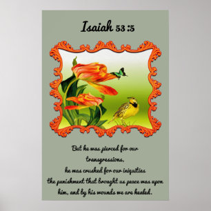 Póster Isaiah 53:5 Yellow and black canary mockingbird