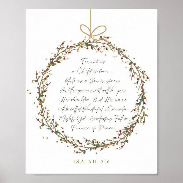 Poster Isaiah 9:6 Para nós Uma Criança é Natal Nascer (Frente)
