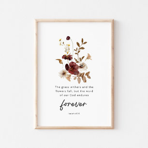 Poster Isaías 40:8 Cartaz de Escritura Floral – A Palavra