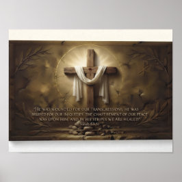 Poster Isaías 53:5 Cartaz da Cruz – Por Suas Feridas