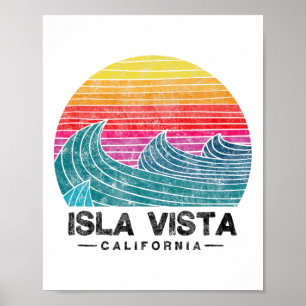 Poster Isla Vista Ondas de Surf Praia Retro Califórnia Su