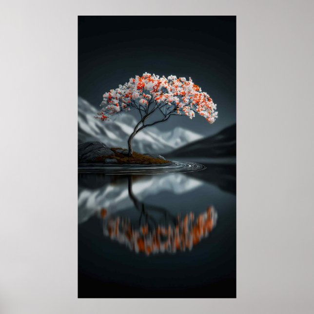 Poster Island Bloom: Serene High-Contrast Landscape (Frente)