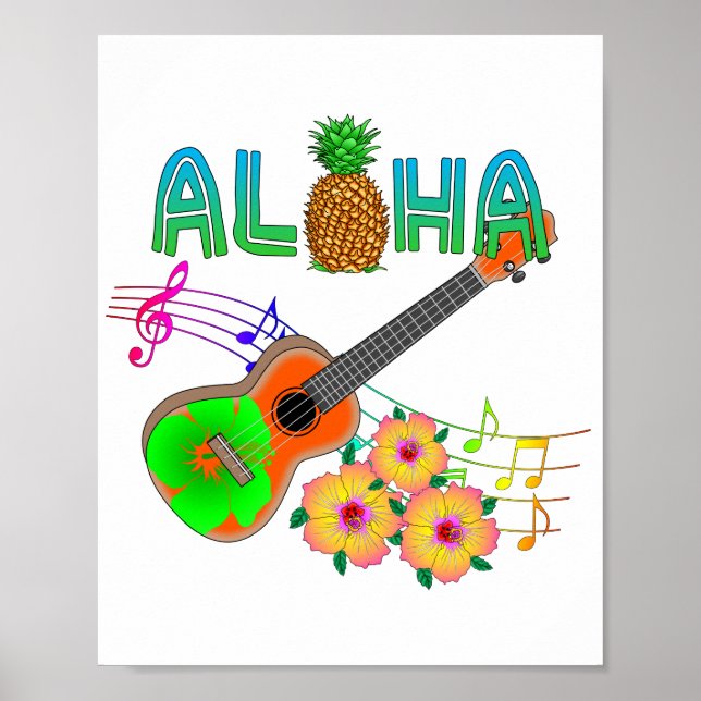 Poster Island Music Ukulele Aloha (Frente)