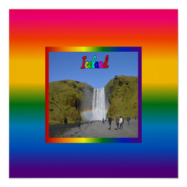 Póster Islândia Rainbow Waterfall (Frente)