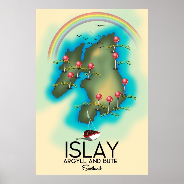 Poster Islay, Inner Hebrides , scotland map viagem art (Frente)