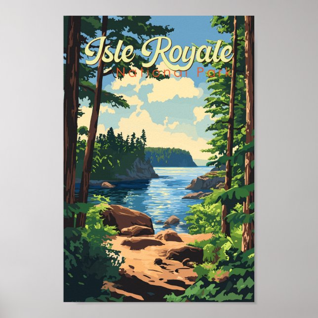 Poster Isle Royale National Park Ilustration Viagem Art (Frente)
