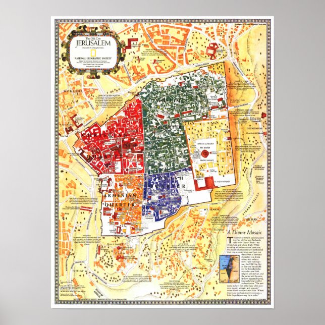 Poster Israel: Jerusalém 1996 - Mapa da Cidade Antiga ... (Frente)