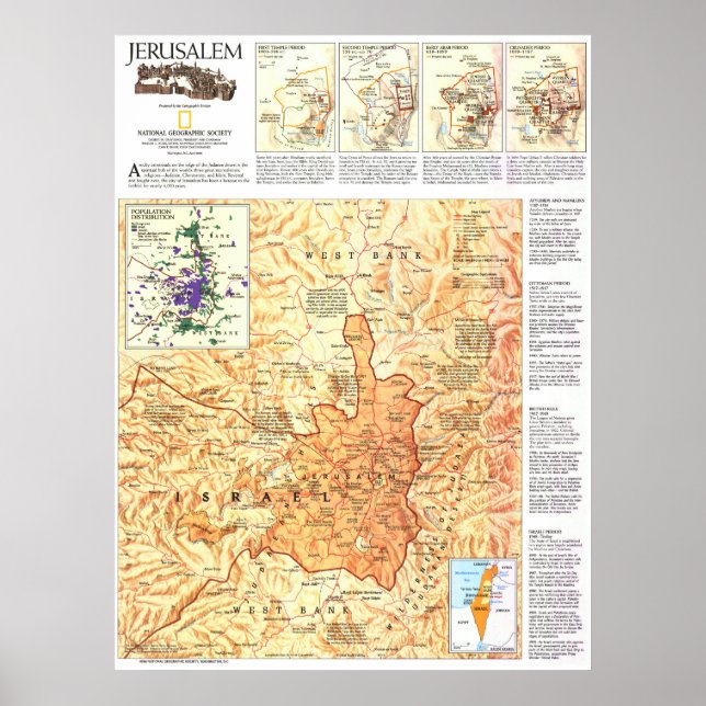 Poster Israel: MAPA de História de Jerusalém de 1996... (Frente)