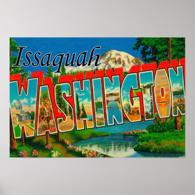 Póster Issaquah, Washington - Cenas com Letras Grandes (Frente)