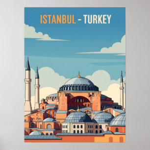 Poster Istambul Turquia com Hagia Sophia e minaretes