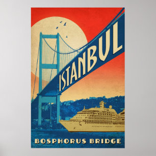 Poster Istambul, Turquia, ponte de Bosphorus, cruzador do