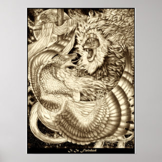 Poster IT IS FINISHED - Lion Of Judah Vs. Winged Serpent