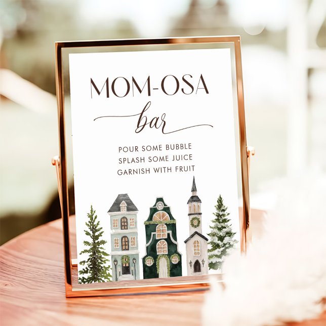 Poster It Takes a Village Winter Baby Shower Mom-osa Bar (Criador carregado)