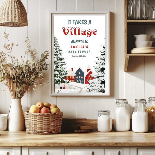 Poster It Takes a Village Winter Baby Shower Welcome Sign (Criador carregado)