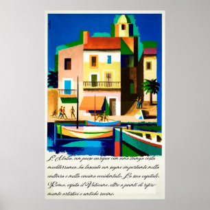 Poster Itália, Bright Colorful Houses River Viagens vint