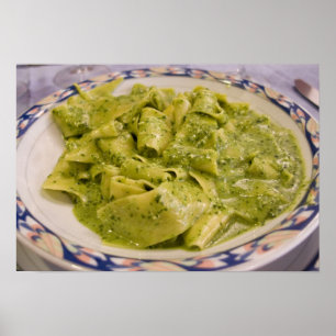Póster Itália, Camogli. Placa de massas com pesto