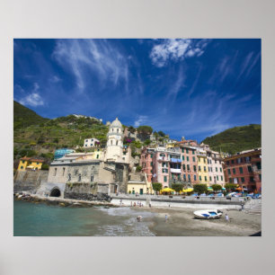 Poster Itália, Cinque Terre, Vernazza, Harbour e Igreja 