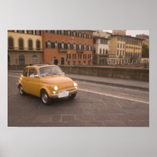 Póster Itália, Florença. Fiat 800 Rally atravessa Arno