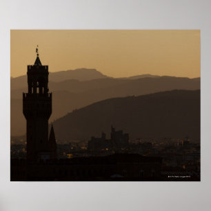 Poster Italia, Florença, torres na cidade no crepúsculo