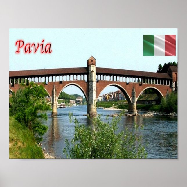 Poster Itália - Lombardia - Pavia - Ponte coberta - (Frente)