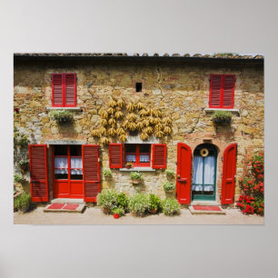 Poster Itália, Lucignano, Red Shutters e Colheita