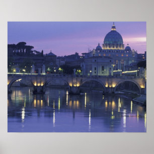 Poster Itália, Roma São Pedro e Ponte Sant Angelo,