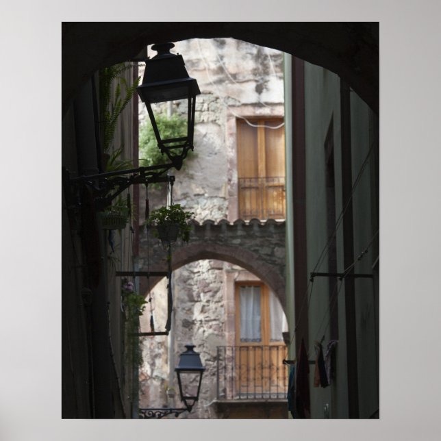 Póster Itália, Sardenha, Bosa. Detalhe da rua. (Frente)