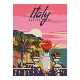 Póster Itália, Senhora em férias, poster da costa de Rivi