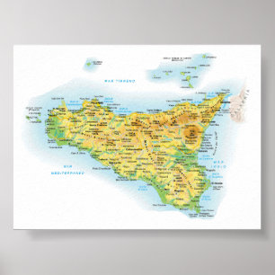 Poster Itália - Sicília - Mapa da Sicília -