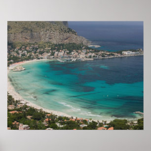 Póster Itália, Sicília, Mondello, Vista da praia de
