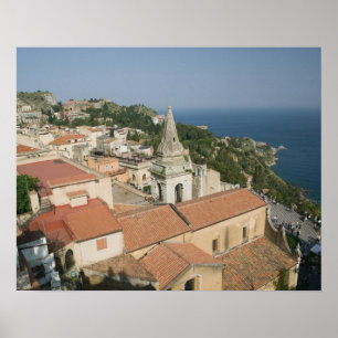 Póster ITÁLIA, Sicília, TAORMINA: Vista para a Piazza IX