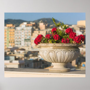 Póster Itália, Sicília, Termini Imerese, View & Flowers