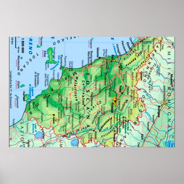 Poster Itália - Toscana - Mapa da Toscana - (Frente)