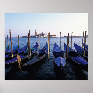 Póster Itália, Veneto, Veneza, Fileira de Gôndolas e San