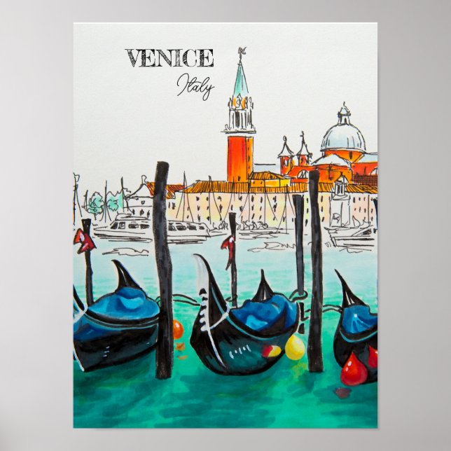 Poster Itália Viagem - Souvenir de aquarela VENICE (Frente)
