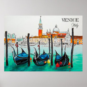 Poster Itália Viagem - Souvenir de aquarela VENICE