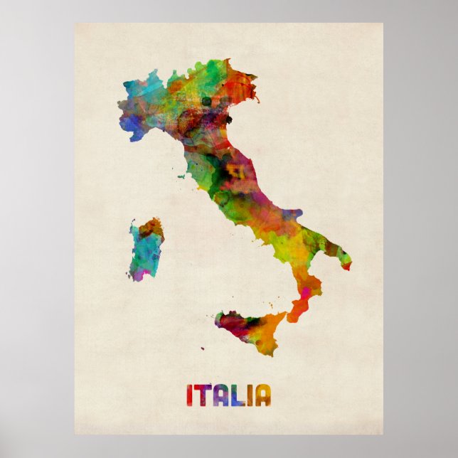 Póster Itália Watercolor Map, Itália (Frente)