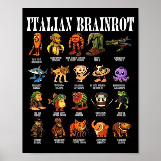 Poster Italian Brain Rot Italian Brainrot Funny Memes  (Frente)