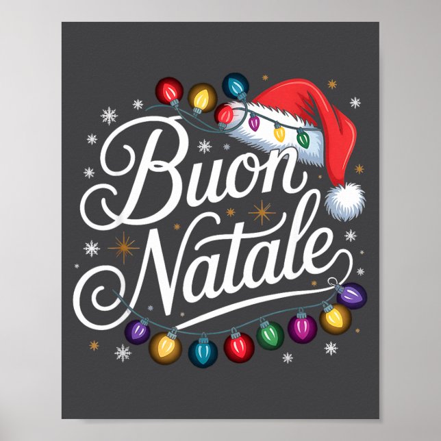Poster Italian Family Christmas Lights Red Santa Hat Buon (Frente)