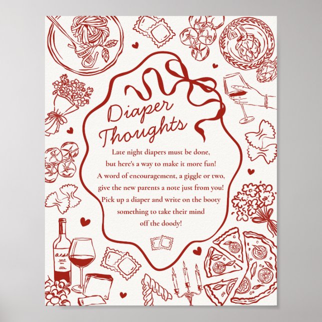 Poster Italian Pasta Baby Shower Diaper Thoughts Game (Frente)