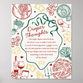 Poster Italian Pasta Baby Shower Diaper Thoughts Game