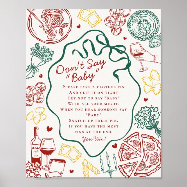 Poster Italian Pasta Baby Shower Dont Say Baby Game (Frente)