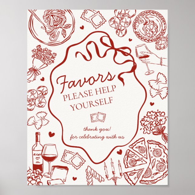 Poster Italian Pasta Dinner Party Favors Sign (Frente)