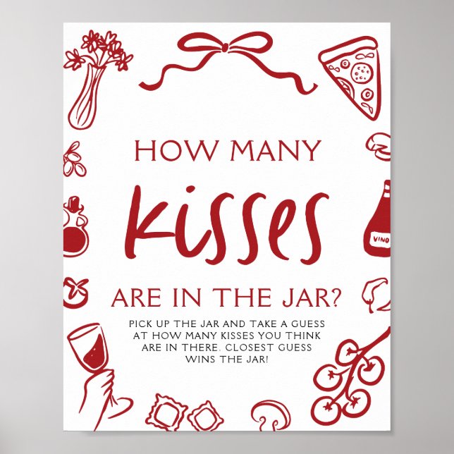 Poster Italian Pizza Guess How Many Kisses Bridal Shower  (Frente)