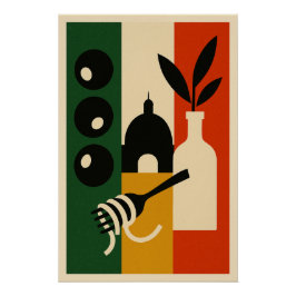 Póster Italie Vintage – Olives, Basilic et Coupole