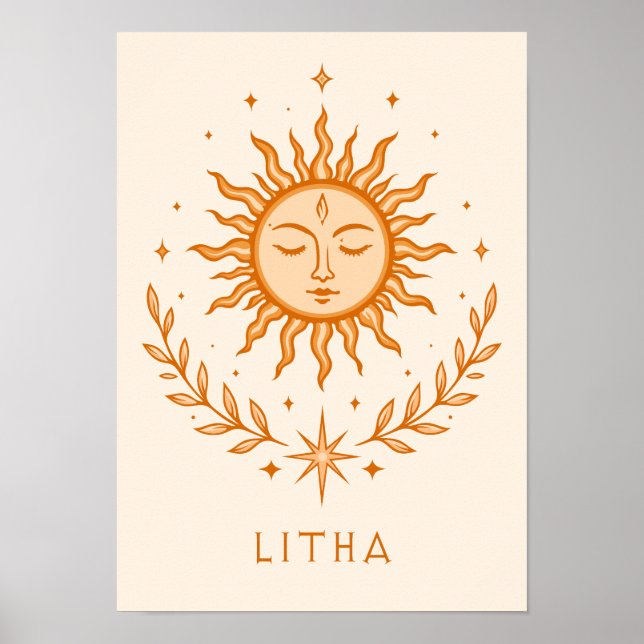 Poster itha Celestial Sun Face Botanical Wreath Art (Frente)