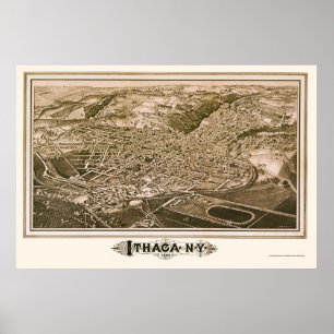 Póster Ithaca, mapa panorâmico de NY - 1882