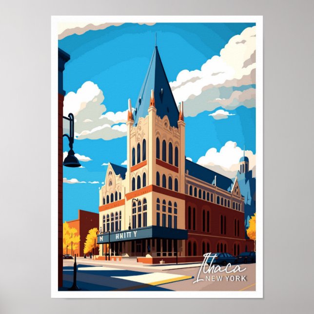 Poster Ithaca New York Viagem Vintage Ilustração (Frente)